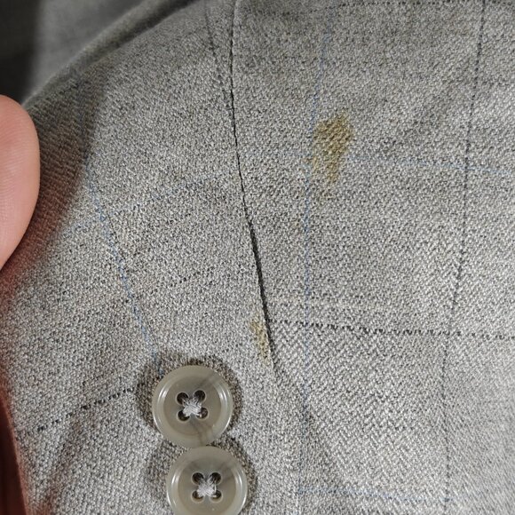 Calvin‎ Klein Men's Sport Coat Blazer Two Button Taupe Grayish Plaid Wool Sz 46L - Picture 12 of 16